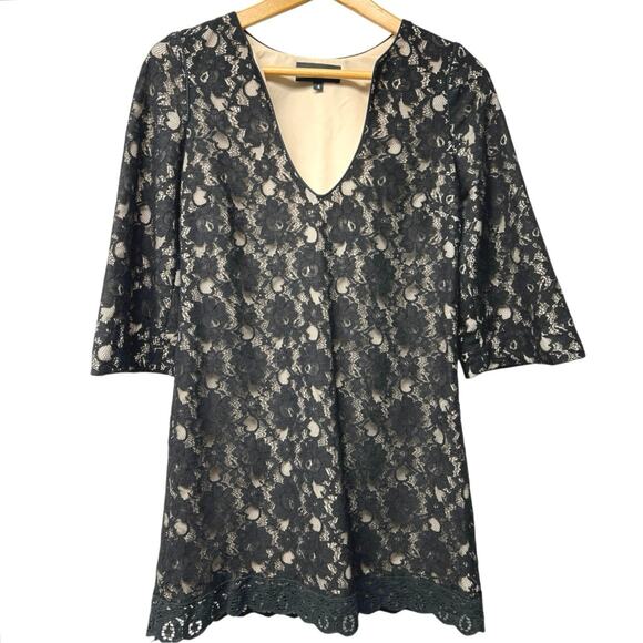 Corey Lynn Calter Black Floral Lace Overlay Mini Sheath 3/4 Sleeve Dress Size 4 - Picture 1 of 5